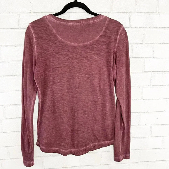 Free People Distressed Mauve Long Sleeve Tee with Sequin Neckline Size Small - Picture 5 of 7